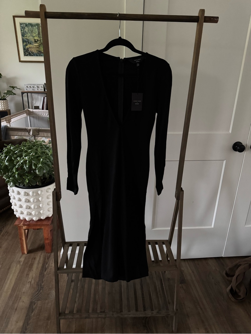 REVOLVE Black Long-Sleeve V-Neck Midi Dress